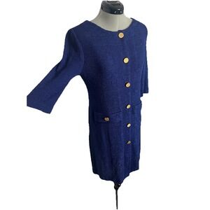 Misook Royal Blue Heritage Button Front Classic Soft Knit Midi Dress Sz XXS